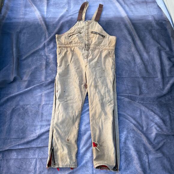 Men's Vintage 70's Key Imperial Tan Brown Insulated Work Bibs Overalls Sz Large - Picture 1 of 12